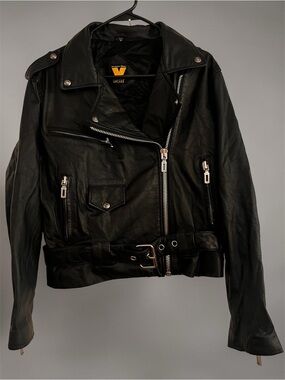 Vintage Virginia Slims 100% Leather Biker Motorcycle Jacket Womens W/Belt 1990s
